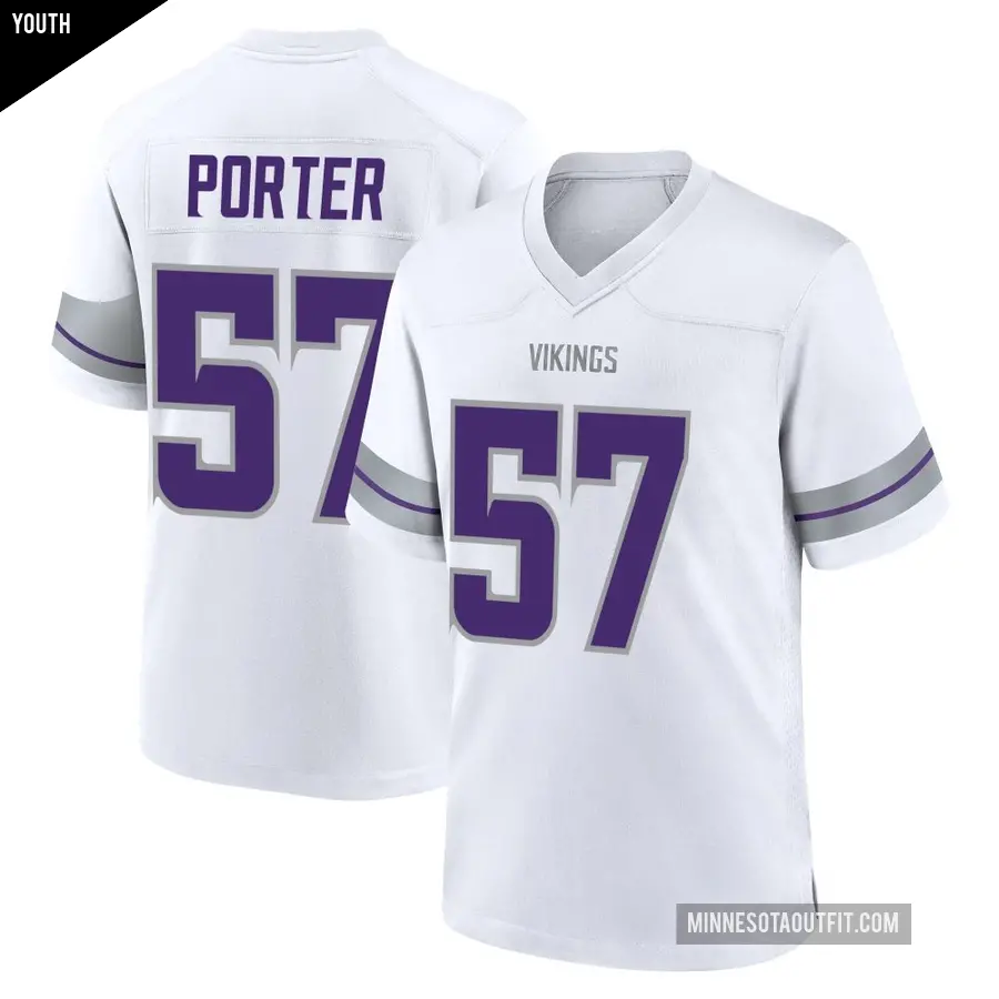 Youth Minnesota Vikings ＃57 Owen Porter White Game Alternate Jersey