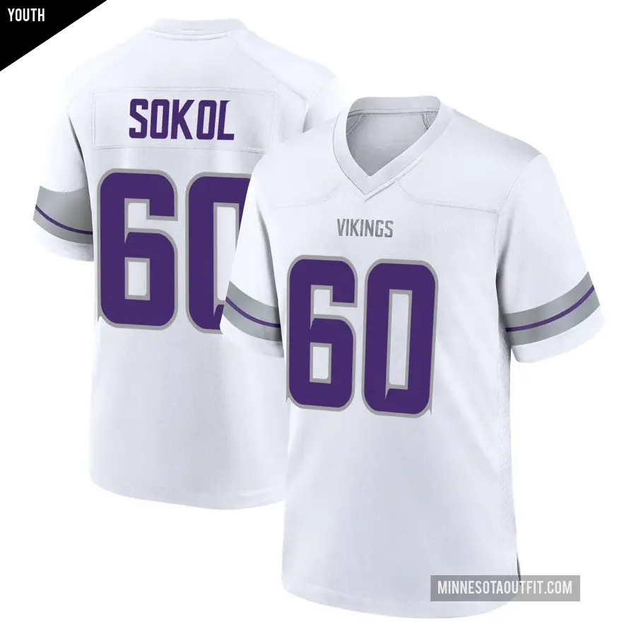 Youth Minnesota Vikings ＃60 Josh Sokol White Game Alternate Jersey