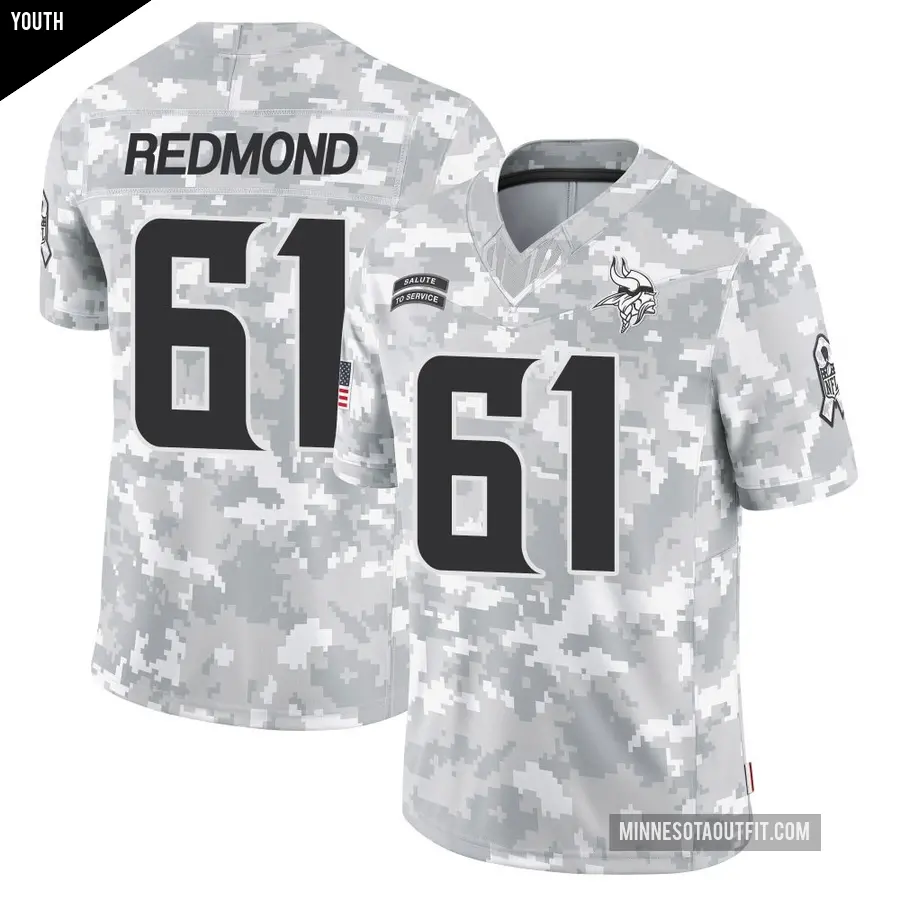 Youth Minnesota Vikings ＃61 Jalen Redmond Arctic Camo Limited 2024 Salute to Service Jersey
