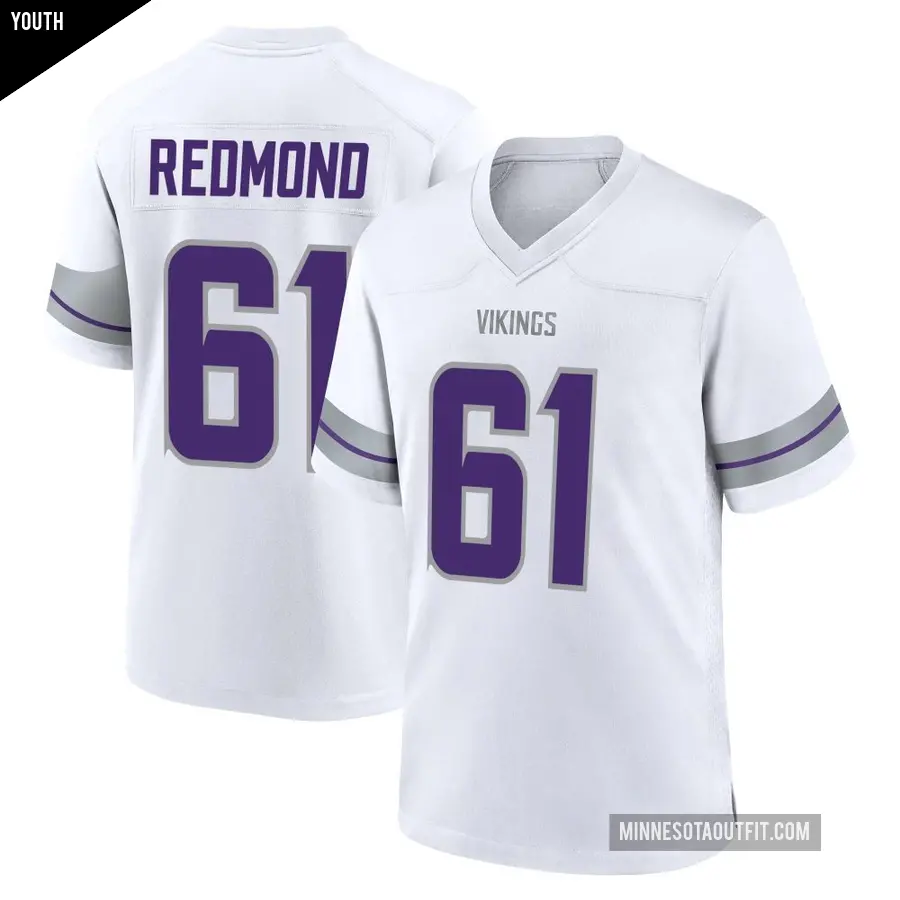 Youth Minnesota Vikings ＃61 Jalen Redmond White Game Alternate Jersey