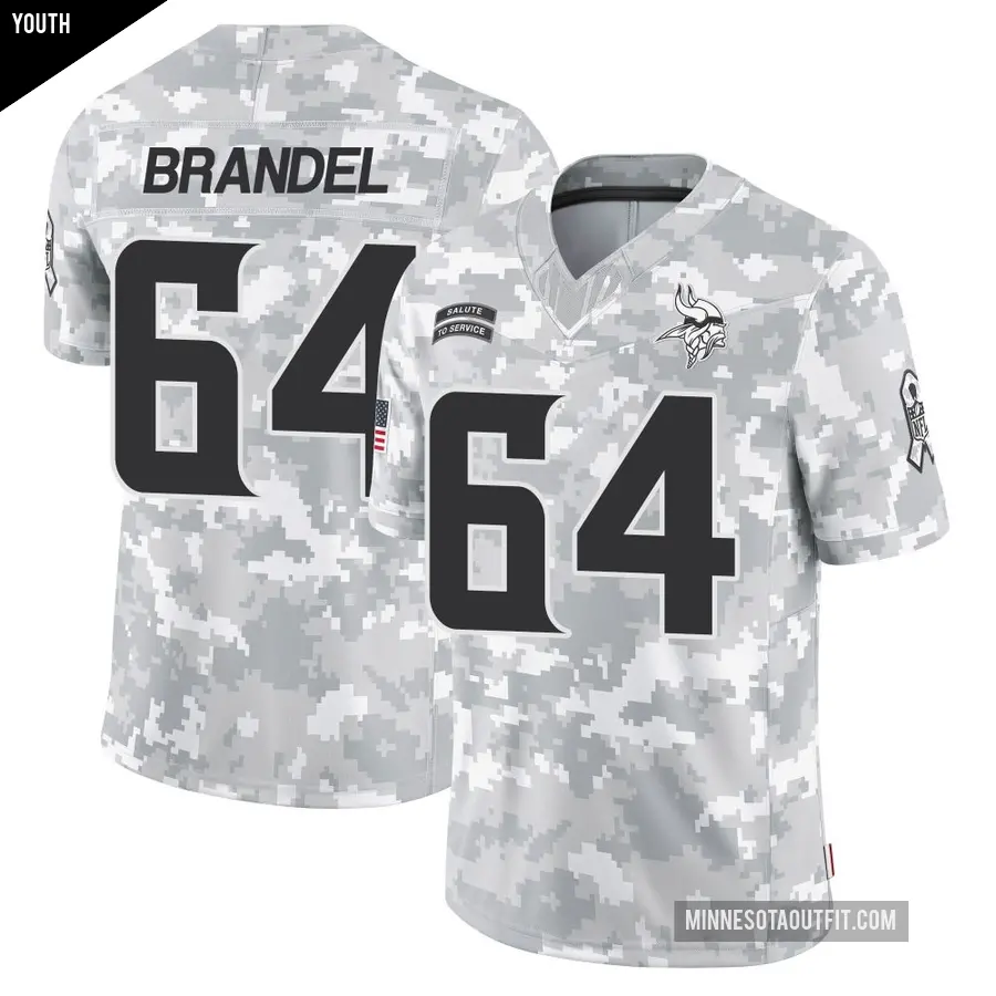 Youth Minnesota Vikings ＃64 Blake Brandel Arctic Camo Limited 2024 Salute to Service Jersey