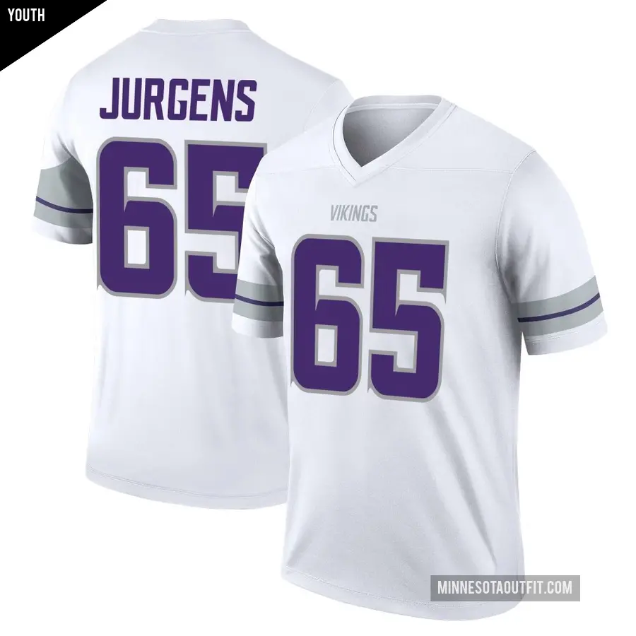 Youth Minnesota Vikings ＃65 Michael Jurgens White Legend Alternate Jersey