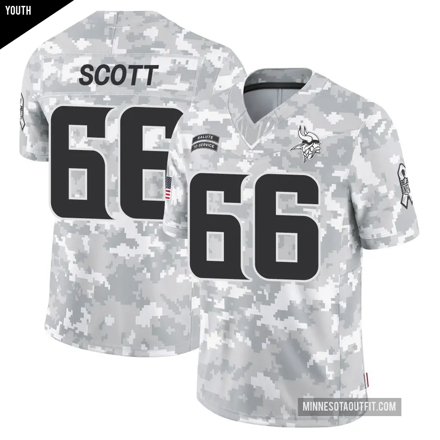 Youth Minnesota Vikings ＃66 Jordon Scott Arctic Camo Limited 2024 Salute to Service Jersey