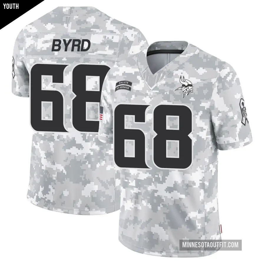 Youth Minnesota Vikings ＃68 Henry Byrd Arctic Camo Limited 2024 Salute to Service Jersey