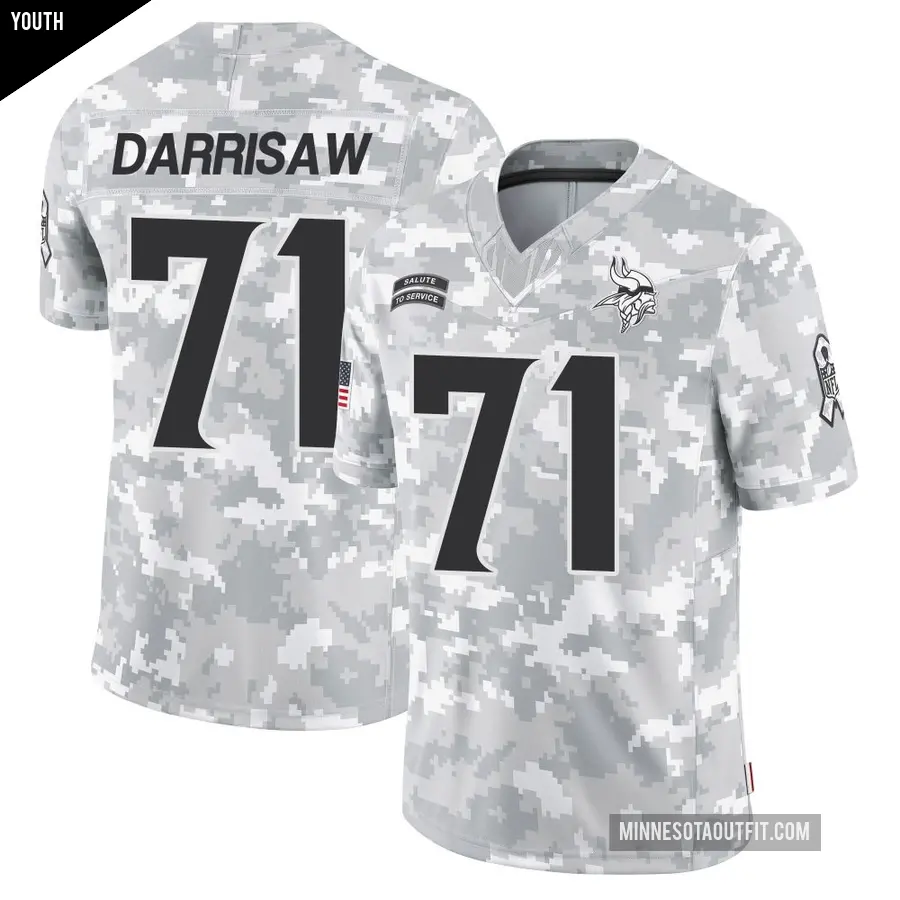 Youth Minnesota Vikings ＃71 Christian Darrisaw Arctic Camo Limited 2024 Salute to Service Jersey