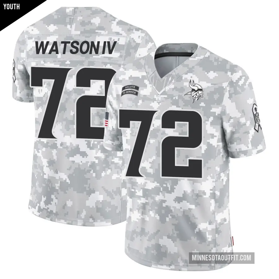Youth Minnesota Vikings ＃72 Leroy Watson IV Arctic Camo Limited 2024 Salute to Service Jersey