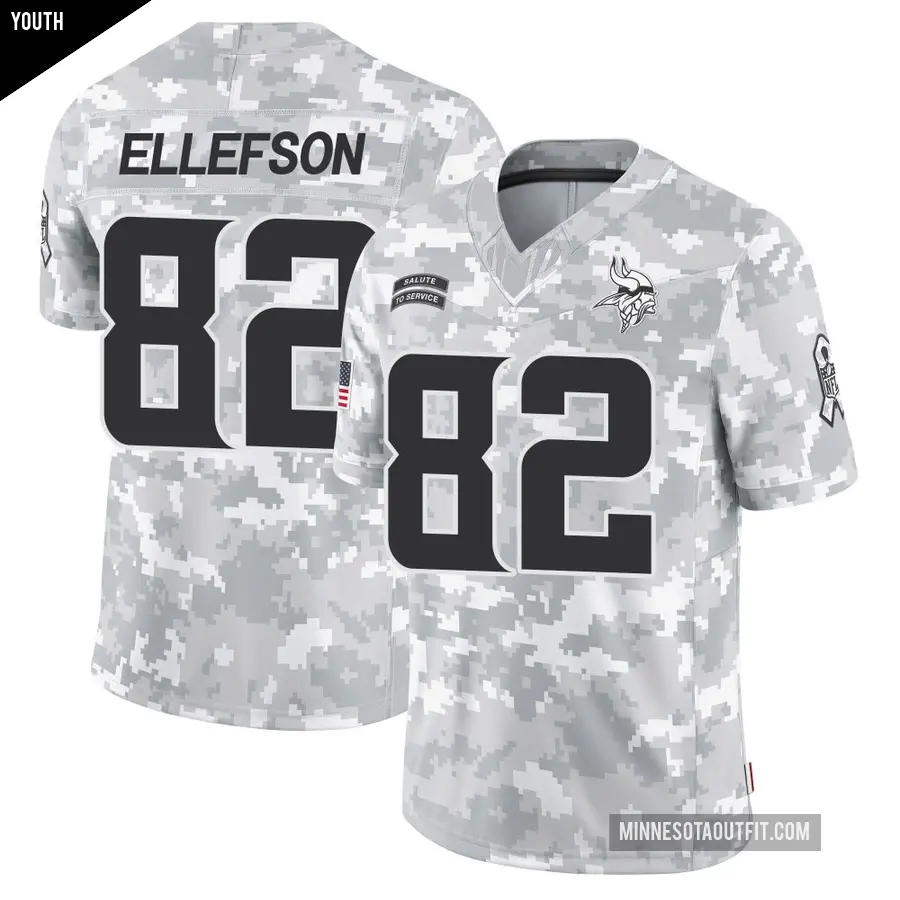Youth Minnesota Vikings ＃82 Ben Ellefson Arctic Camo Limited 2024 Salute to Service Jersey
