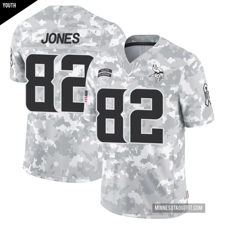 Youth Minnesota Vikings ＃82 Jeshaun Jones Arctic Camo Limited 2024 Salute to Service Jersey
