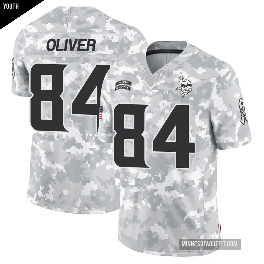 Youth Minnesota Vikings ＃84 Josh Oliver Arctic Camo Limited 2024 Salute to Service Jersey