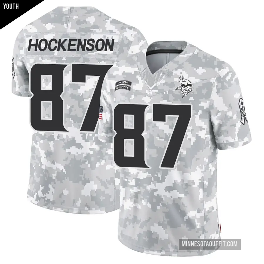 Youth Minnesota Vikings ＃87 T.J. Hockenson Arctic Camo Limited 2024 Salute to Service Jersey
