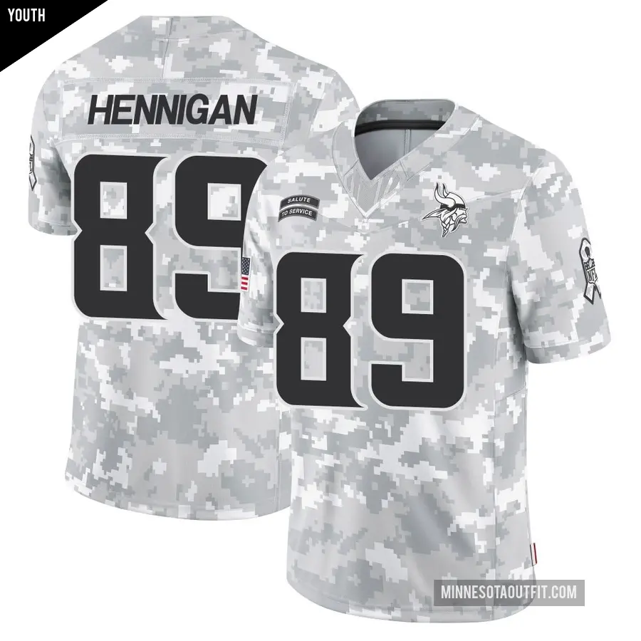 Youth Minnesota Vikings ＃89 Thomas Hennigan Arctic Camo Limited 2024 Salute to Service Jersey