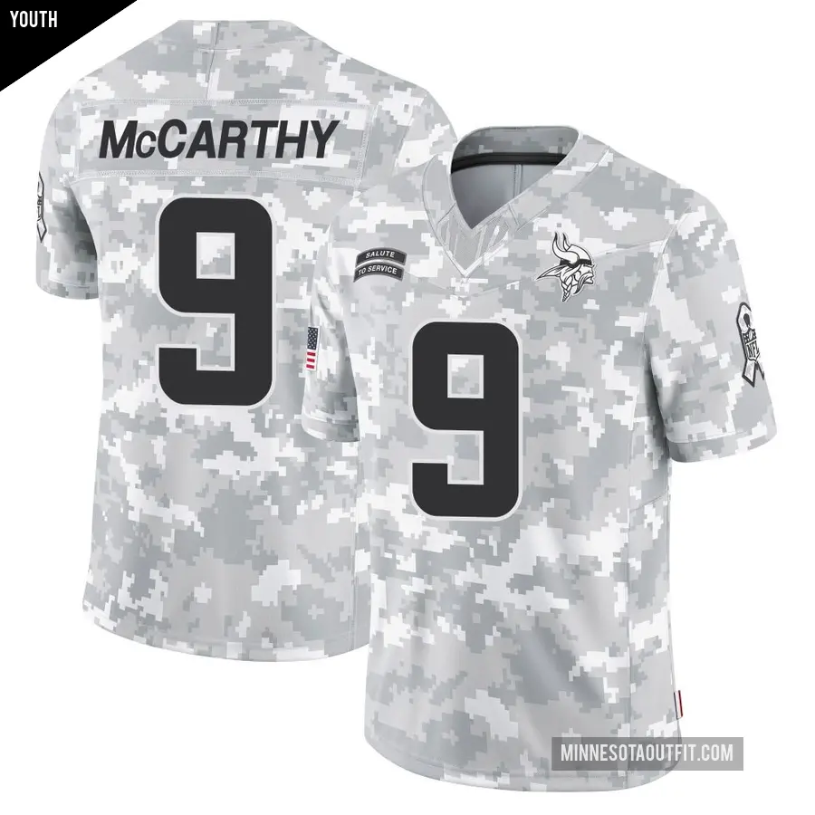 Youth Minnesota Vikings ＃9 J.J. McCarthy Arctic Camo Limited 2024 Salute to Service Jersey