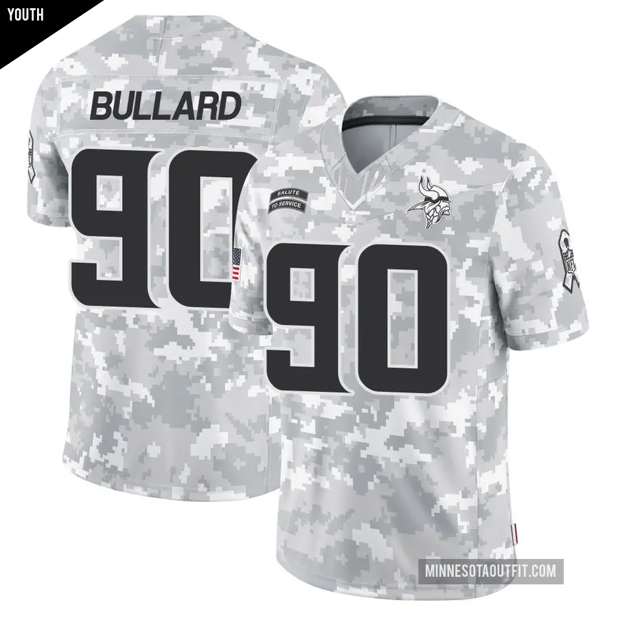 Youth Minnesota Vikings ＃90 Jonathan Bullard Arctic Camo Limited 2024 Salute to Service Jersey