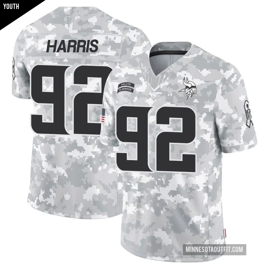 Youth Minnesota Vikings ＃92 Jonathan Harris Arctic Camo Limited 2024 Salute to Service Jersey