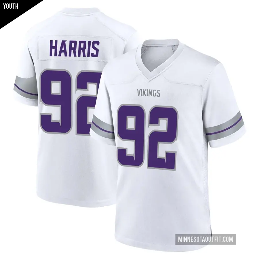 Youth Minnesota Vikings ＃92 Jonathan Harris White Game Alternate Jersey