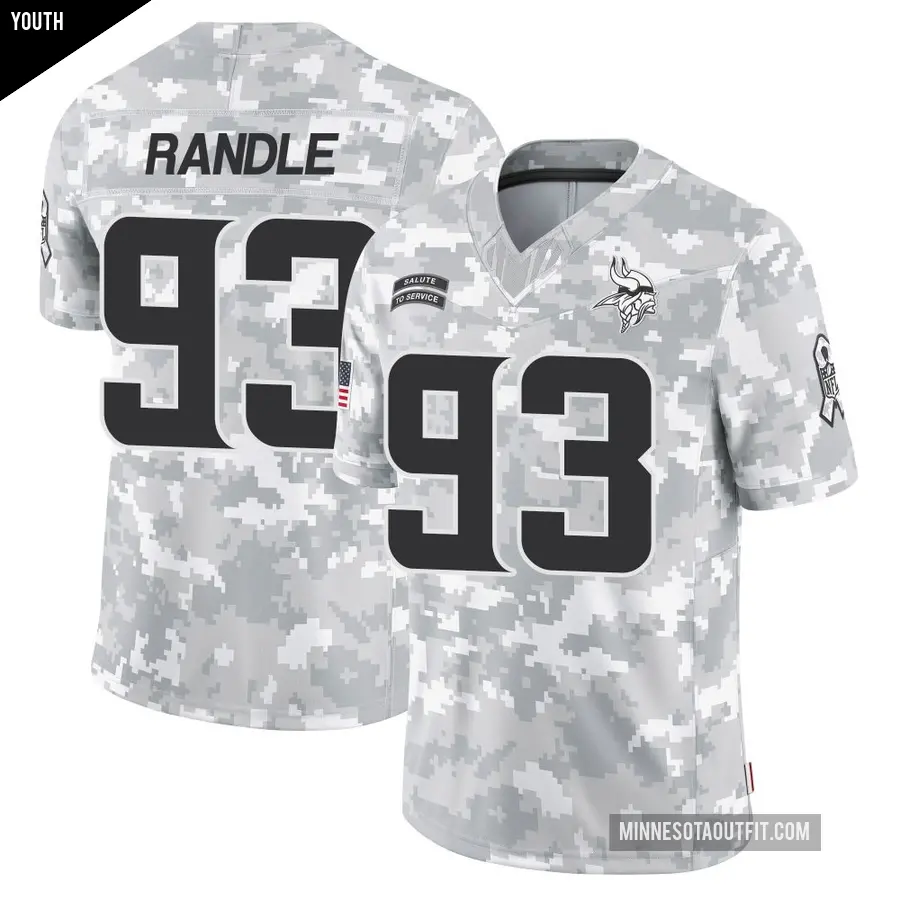 Youth Minnesota Vikings ＃93 John Randle Arctic Camo Limited 2024 Salute to Service Jersey