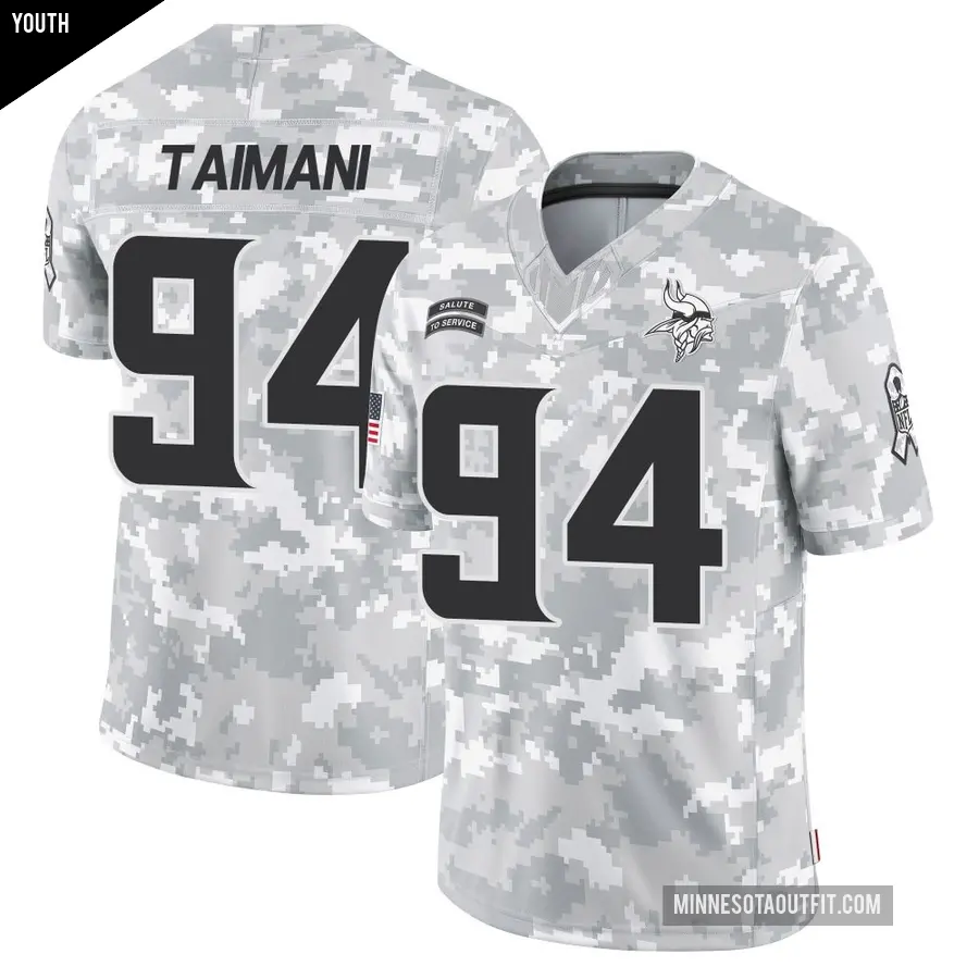 Youth Minnesota Vikings ＃94 Taki Taimani Arctic Camo Limited 2024 Salute to Service Jersey