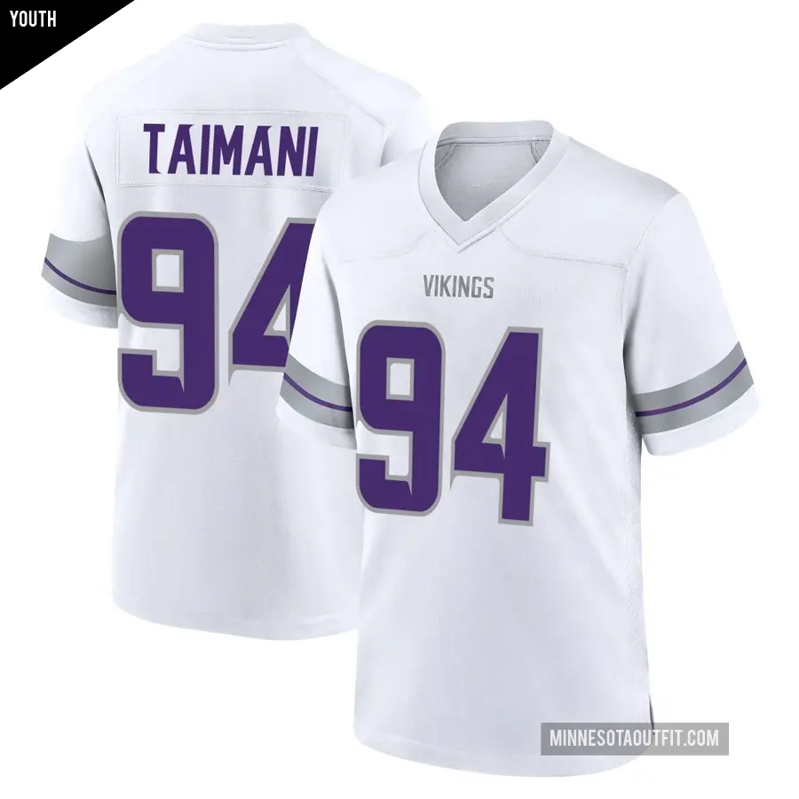 Youth Minnesota Vikings ＃94 Taki Taimani White Game Alternate Jersey