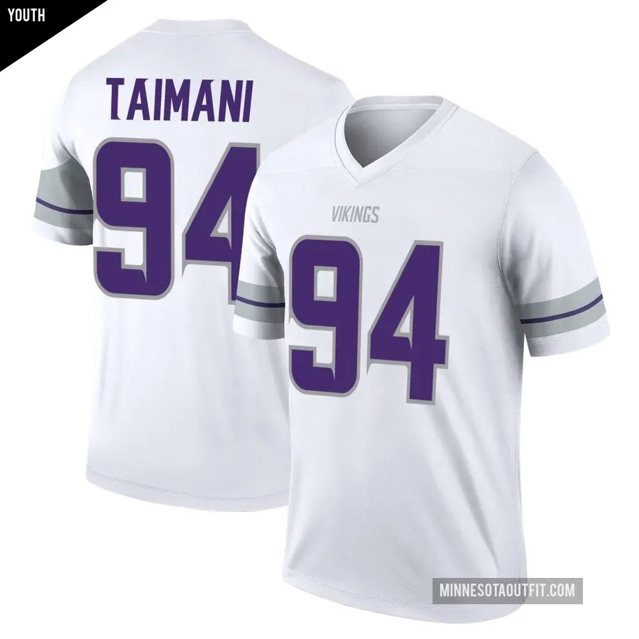 Youth Minnesota Vikings ＃94 Taki Taimani White Legend Alternate Jersey
