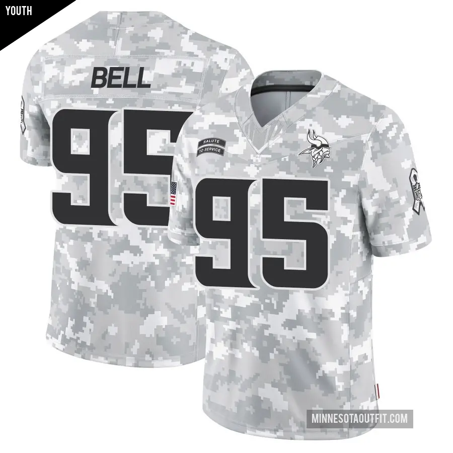 Youth Minnesota Vikings ＃95 Travis Bell Arctic Camo Limited 2024 Salute to Service Jersey