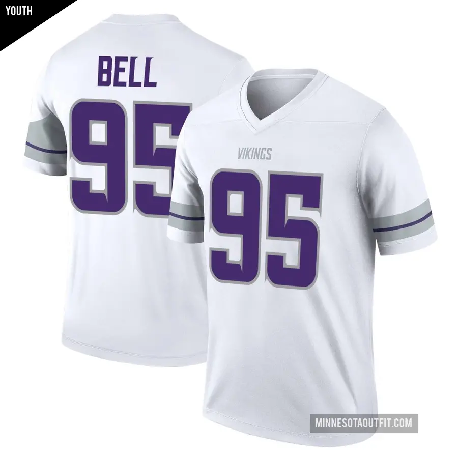 Youth Minnesota Vikings ＃95 Travis Bell White Legend Alternate Jersey