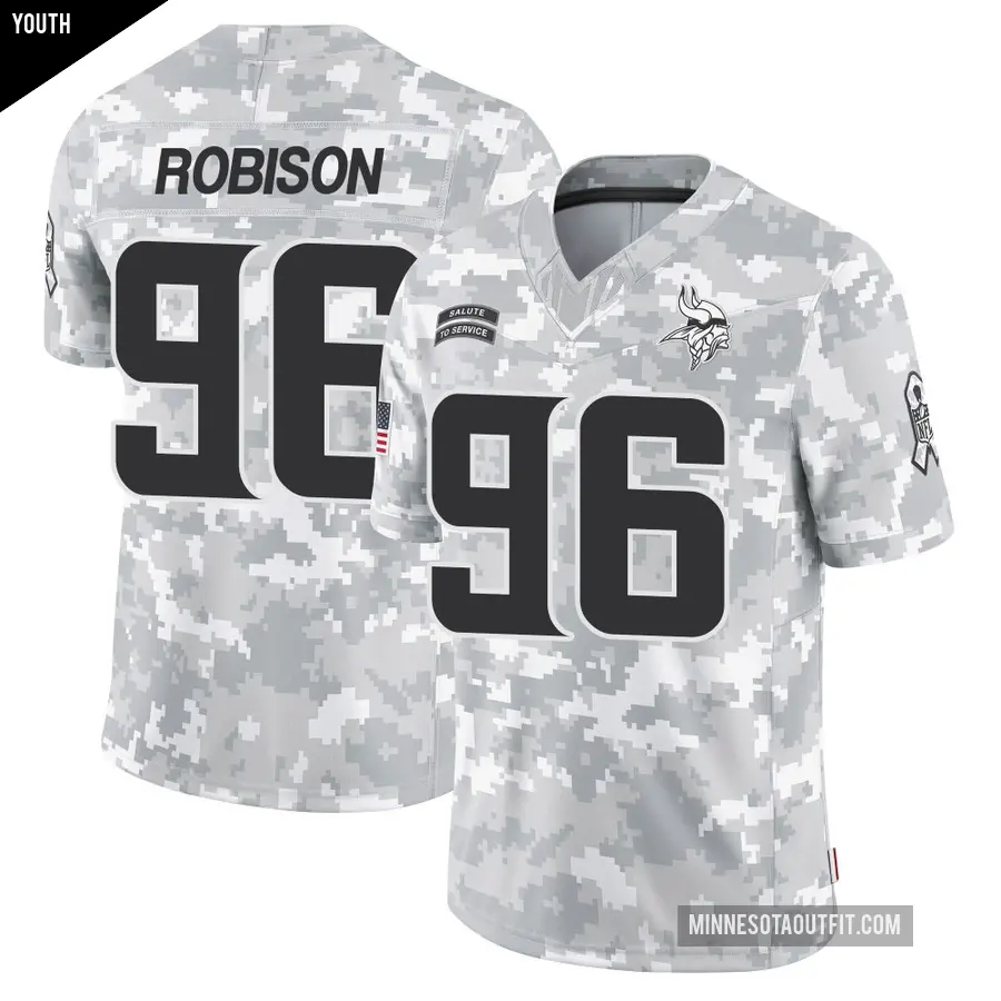 Youth Minnesota Vikings ＃96 Brian Robison Arctic Camo Limited 2024 Salute to Service Jersey