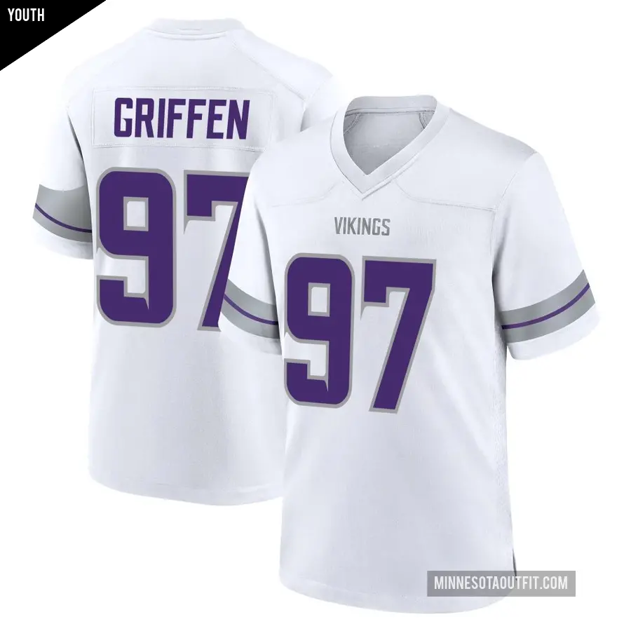 Youth Minnesota Vikings ＃97 Everson Griffen White Game Alternate Jersey