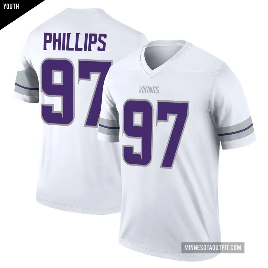 Youth Minnesota Vikings ＃97 Harrison Phillips White Legend Alternate Jersey