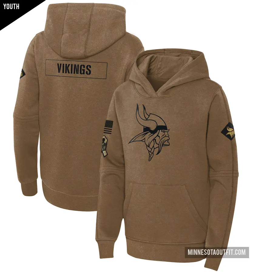 Youth Minnesota Vikings Brown 2023 Salute to Service Club Fleece Pullover Hoodie