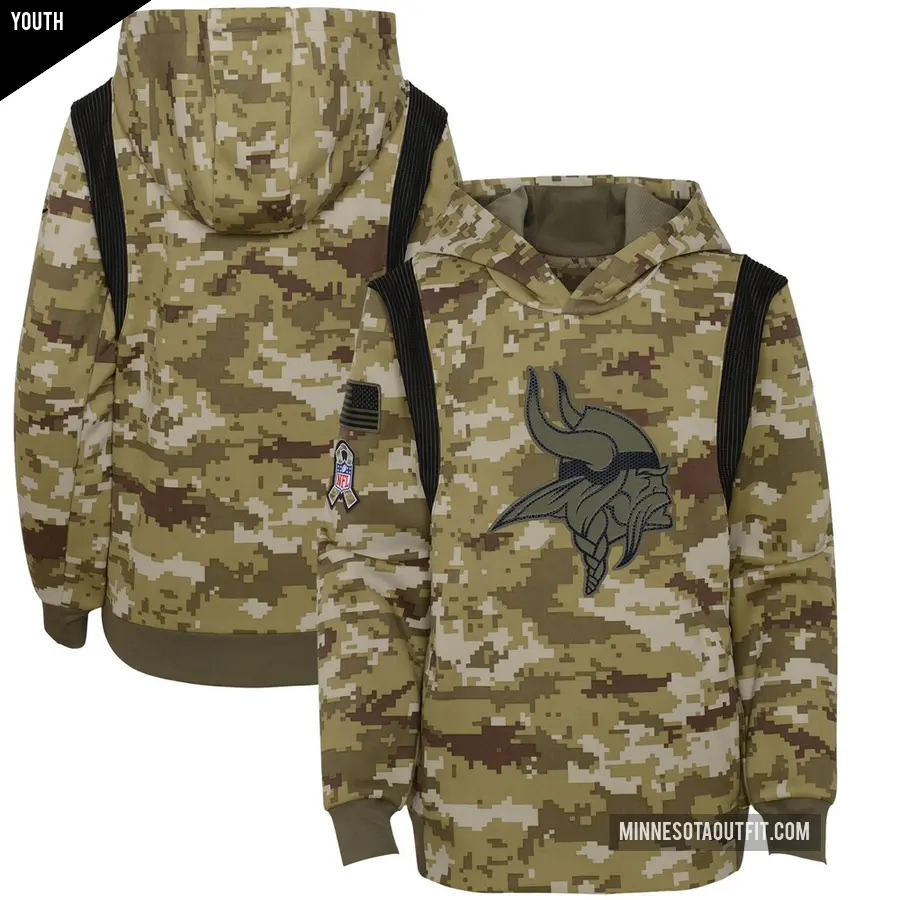 Youth Minnesota Vikings Olive 2021 Salute to Service Therma Performance Pullover Hoodie